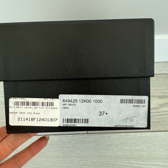 Saint Laurent 37.5 Jam Flat Slingback sandals black leather gold luxury summer - Picture 13 of 16